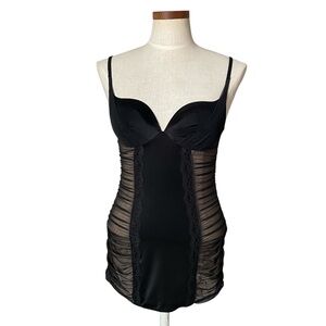 Victoria’s Secret Black Nude Sheer Mesh Nylon Lace Lingerie Bustier Teddy 34B